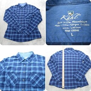 Kuhl‎ Shirt Womens Large Blue Plaid Flannel Pockets Button Up Long Sleeve Casual